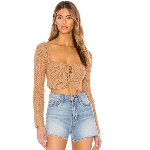 Tularosa Crochet Long Sleeve Top in Brown